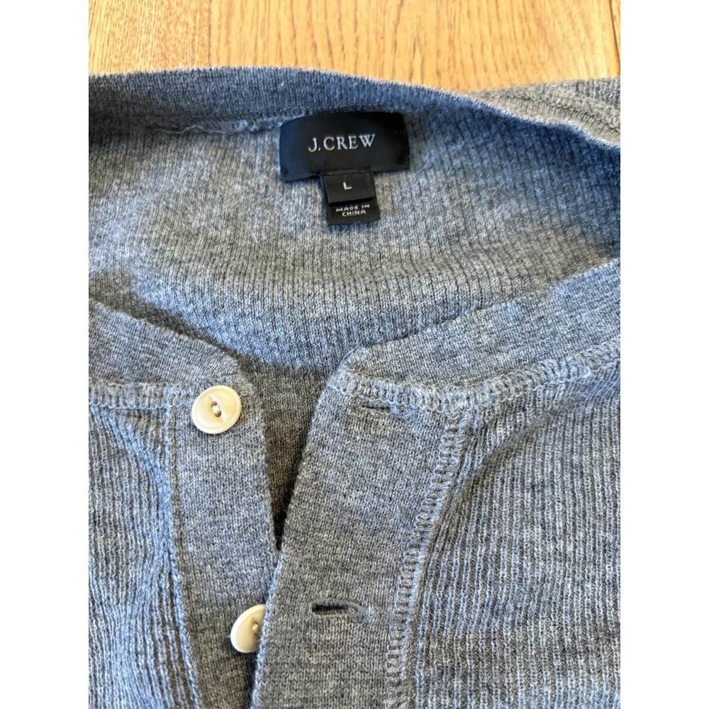 J Crew Broken In Henley Gray Large Merino Wool - Picture 2 of 5